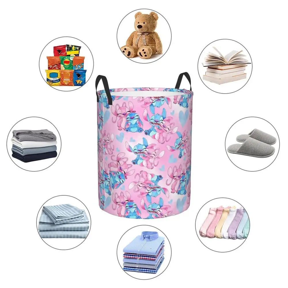 Customized SLilo And Stitch Cartoon Laundry Hamper Large Storage Basket Anime Kids Nursery Toy Organizer