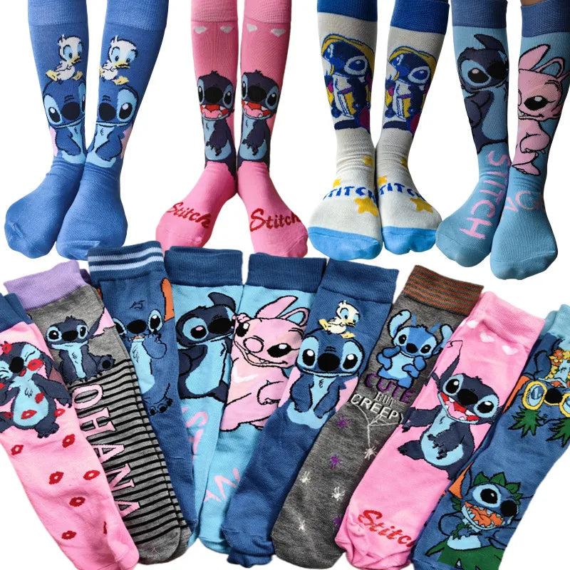 Diseny Stitch Cartoon Long Woman Socks Stitch Kawaii Men Socks Creative Skateboard socks Fashion knee-high Socks Size 37-45