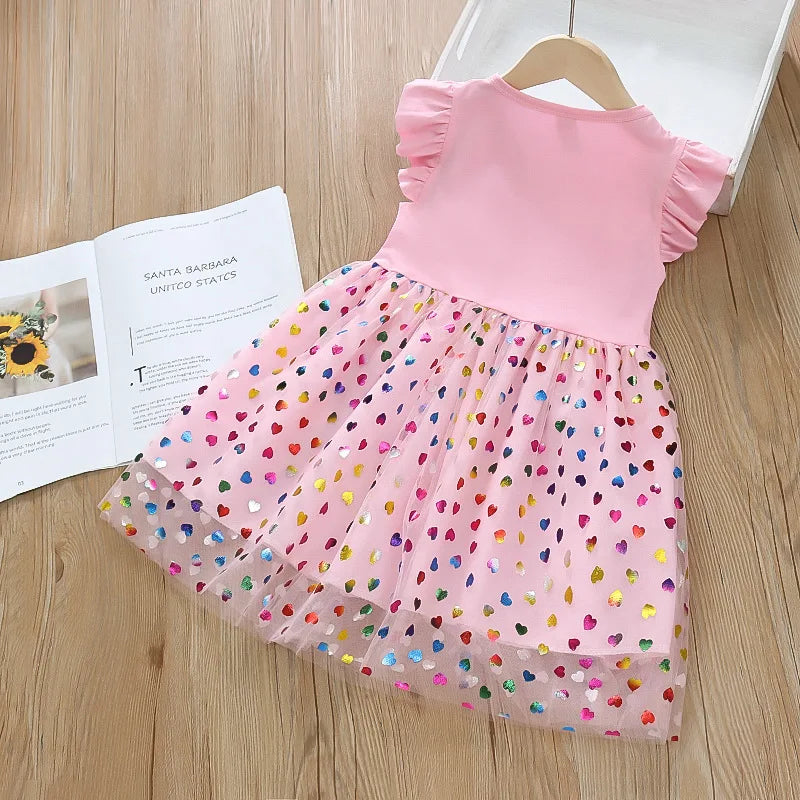Kids Dresses for Girls Sohort Sleeve Unicorn Girls Sequins Costume Princess Dress Kids Daily Clothes