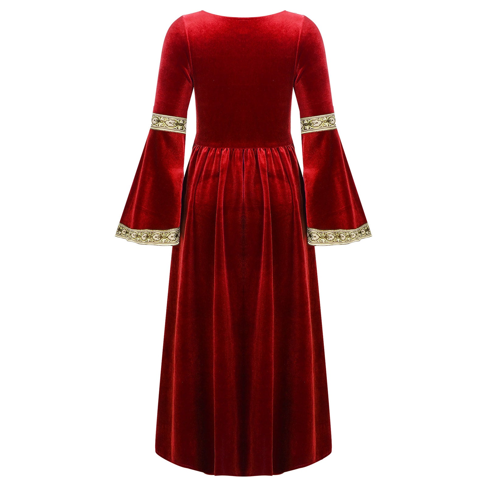 Kids Girls Medieval Renaissance Princess Costume Velvet Long Flare Sleeve Vintage Dress Gown Carnival Party Cosplay Dress Up