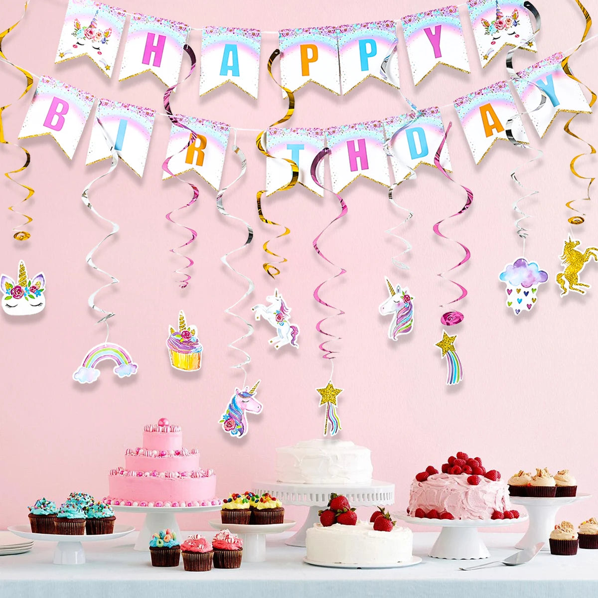 Rainbow Unicorn Disposable Tableware Happy 1st Birthday Party Decorations Kids Favors Gifts Unicorn Baby Shower Girls Supplies