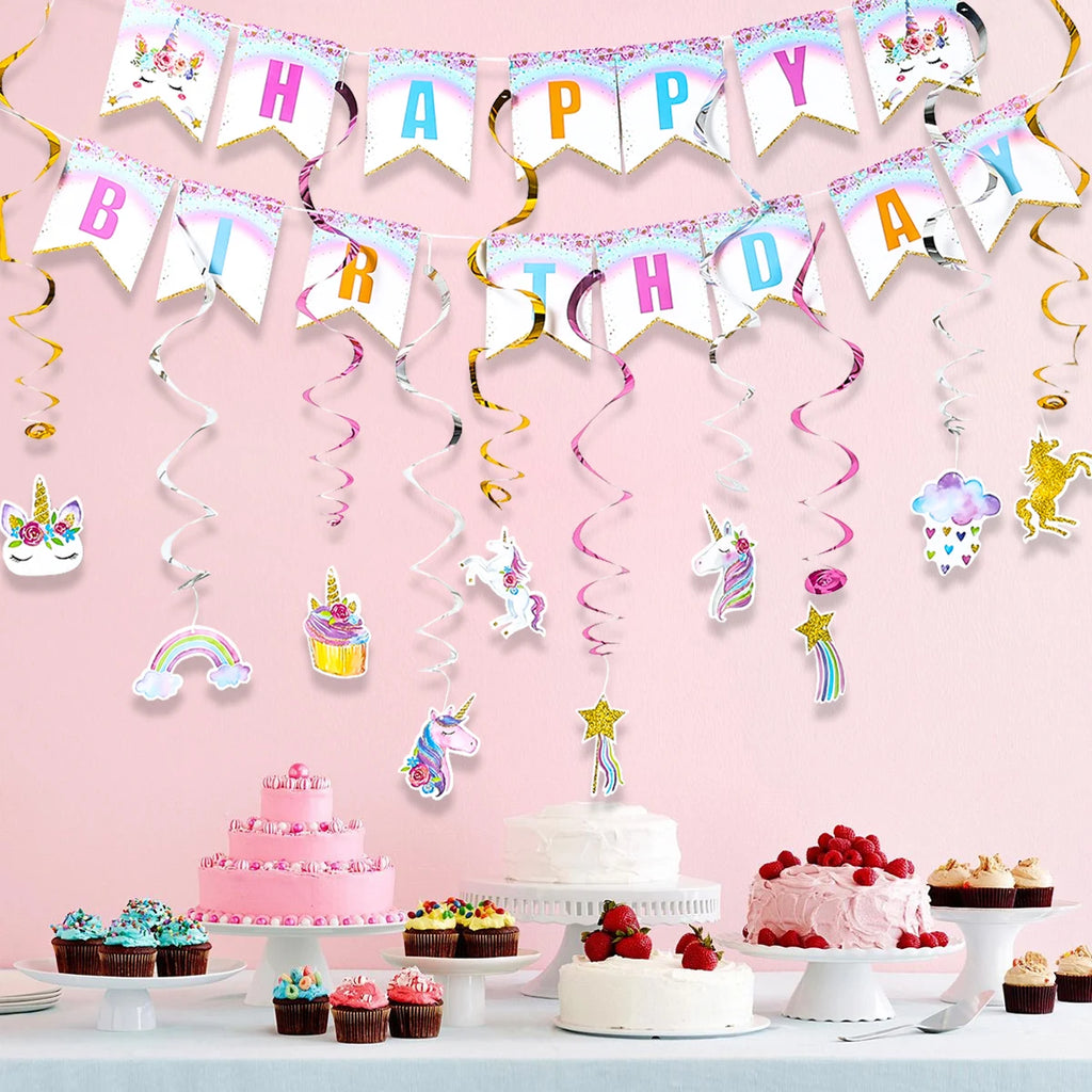 Rainbow Unicorn Disposable Tableware Happy 1st Birthday Party Decorations Kids Favors Gifts Unicorn Baby Shower Girls Supplies