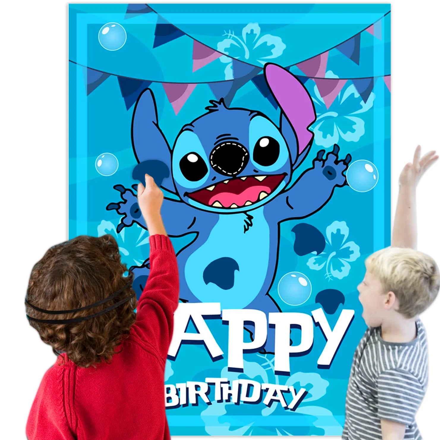 Pin The Nose on The lilo Stitch Birthday Party Game Stickers Poster Stitch Party Background Party Game Kids Favor Gifts Supplies