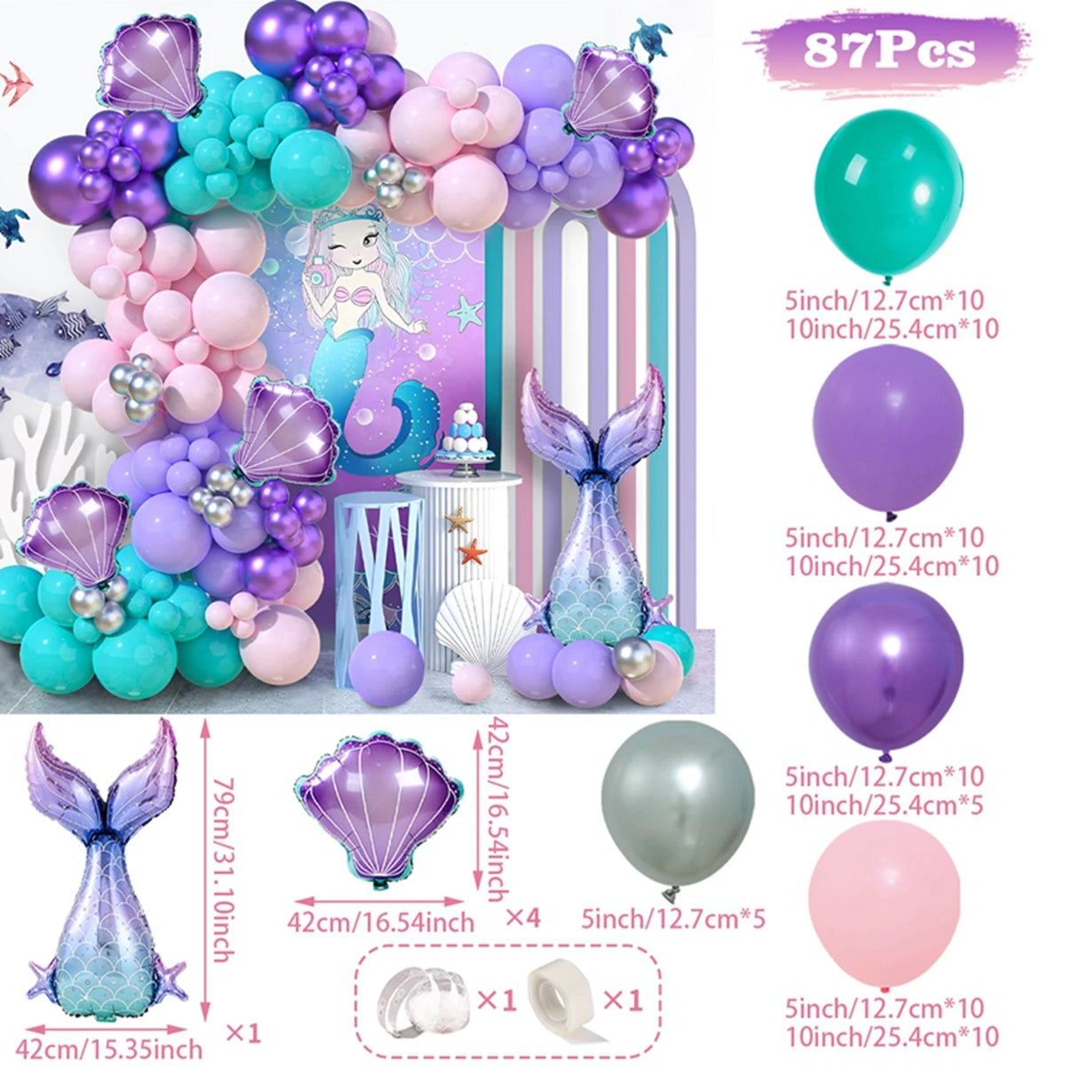 Little Mermaid Party Decoration Mermaid Disposable Tableware Happy 1st Birthday Party Decorations Kids Baby Shower Girl Supplies