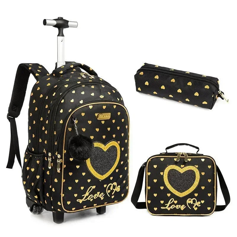 Children's School Backpack with Wheels Kids Wheeled School Bag Teenagers Bag Girls Canvas Backpack Travel Luggage Trolley Bags