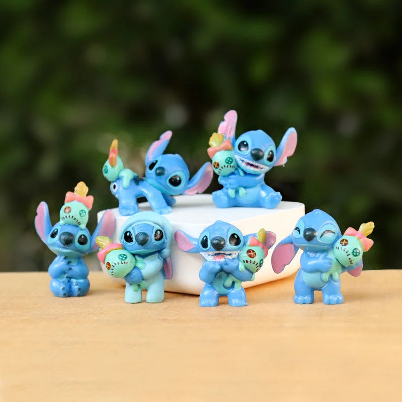 Miniso 6-Pack Lilo & Stitch Cartoon Cute Character Models Collection Anime Tabletop Decorations Birthday Cake Decorations Kids T