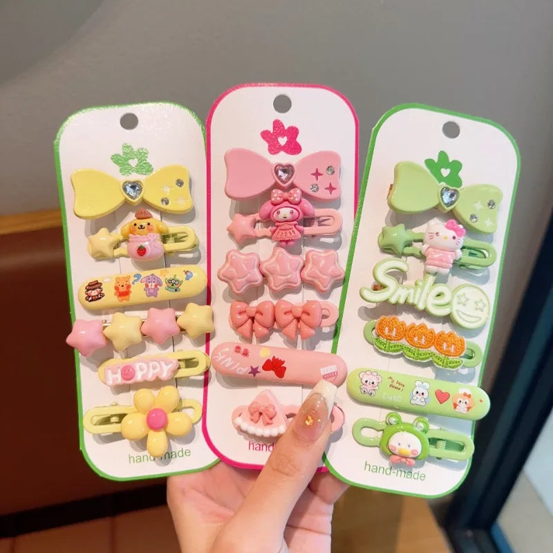 Sanrio Hello Kitty Hairpin Cartoon Anime Cute Pom Pom Purin Children BB Clip Fashion Charm Hair Accessories Girls Holiday Gifts