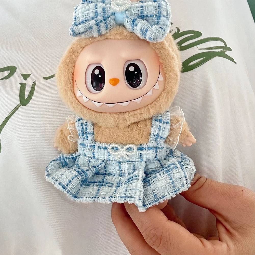 For Labubu Sitting Party Series  Classic Dress Grid Style Small Fragrance For Labubu v1 v2 Kid Gift Labubu Clothes Design style