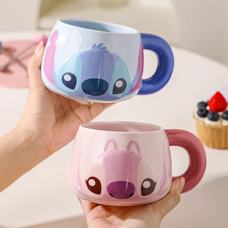 Kawaii Stitch Angel Mug Gift Box Cartoon Spoon Ceramic Cup Coffee Cup Large Capacity 500Ml Handle Water Cup Birthday Gift