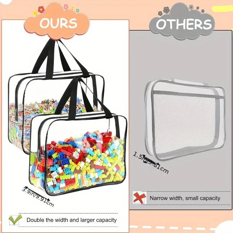 Large Toy Storage Bags Reusable Clear PVC Board Game Storage Travel Waterproof Organizer Bags for Books Building Blocks Puzzle