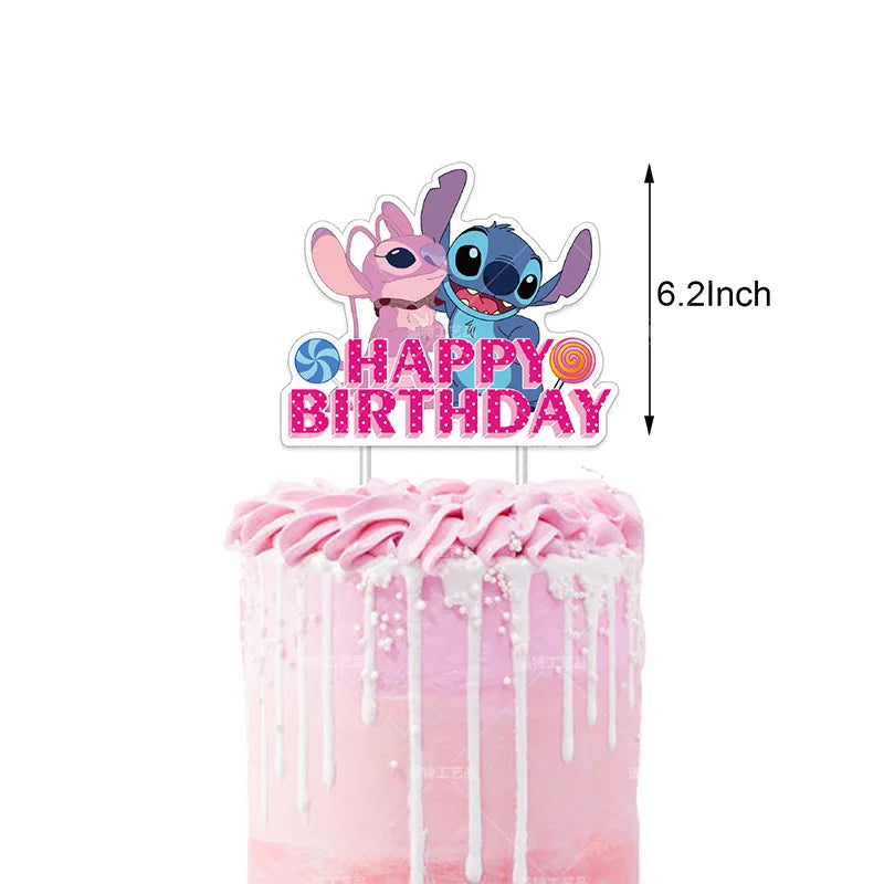 Lilo & Stitch Glitter Cake Topper Happy Birthday Decorations for Kids Boy Girl Baby Shower Cupcake Dessert Decor Supplies