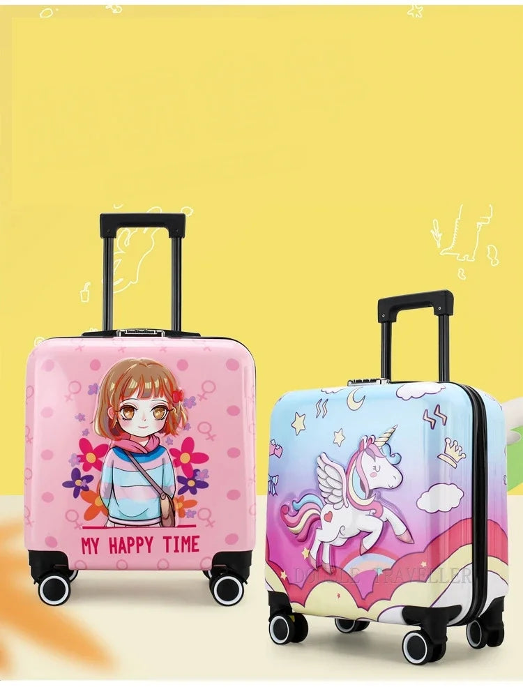 New cartoon kids travel suitcase on wheels,carry on cabin trolley luggage bag,girls rolling luggage case,children gift,suitcase