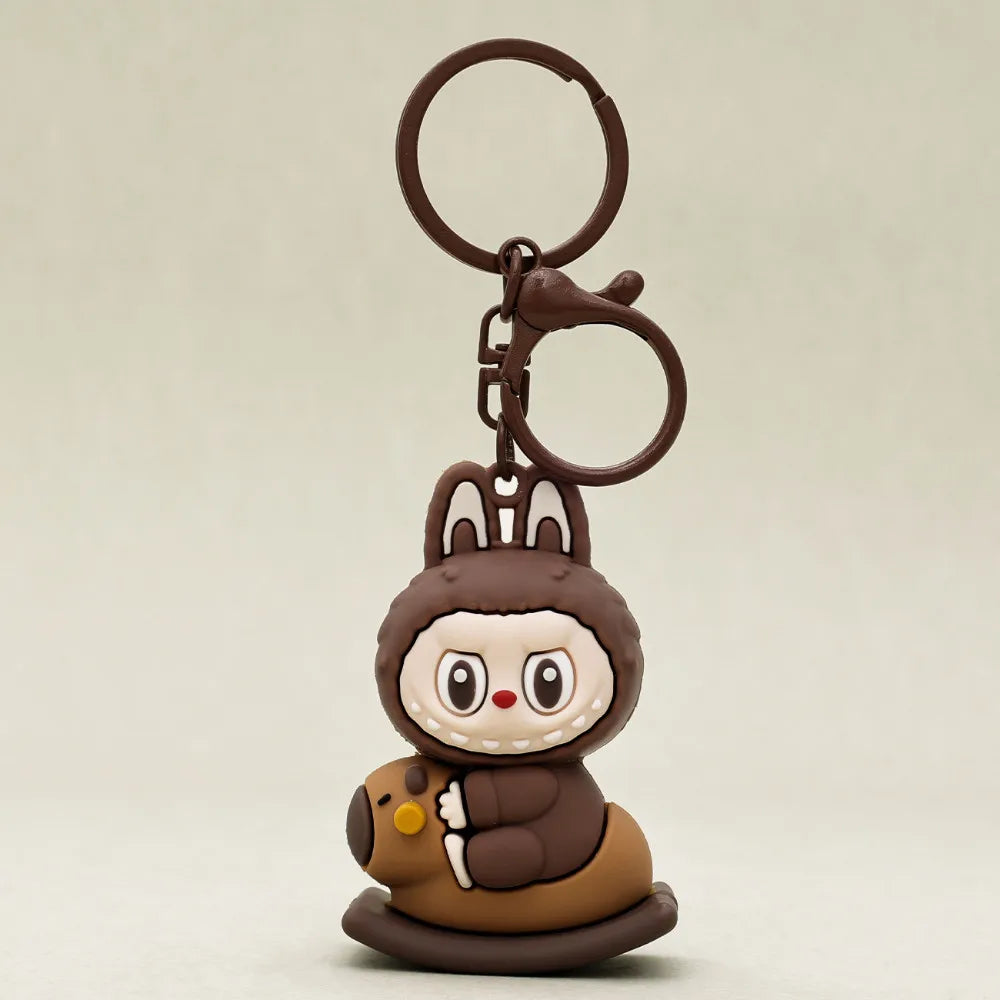 Cartoon Labubu Keychain Cute Wooden Horse Couple Student Backpack Pendant Decoration