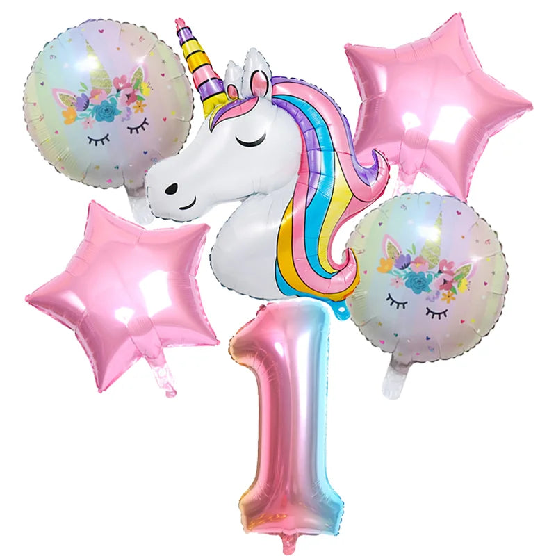 Rainbow Unicorn Foil Balloon 32inch Number Pink Star Balloons Unicorn Theme Kids Birthday Party Decorations Baby Shower Globos