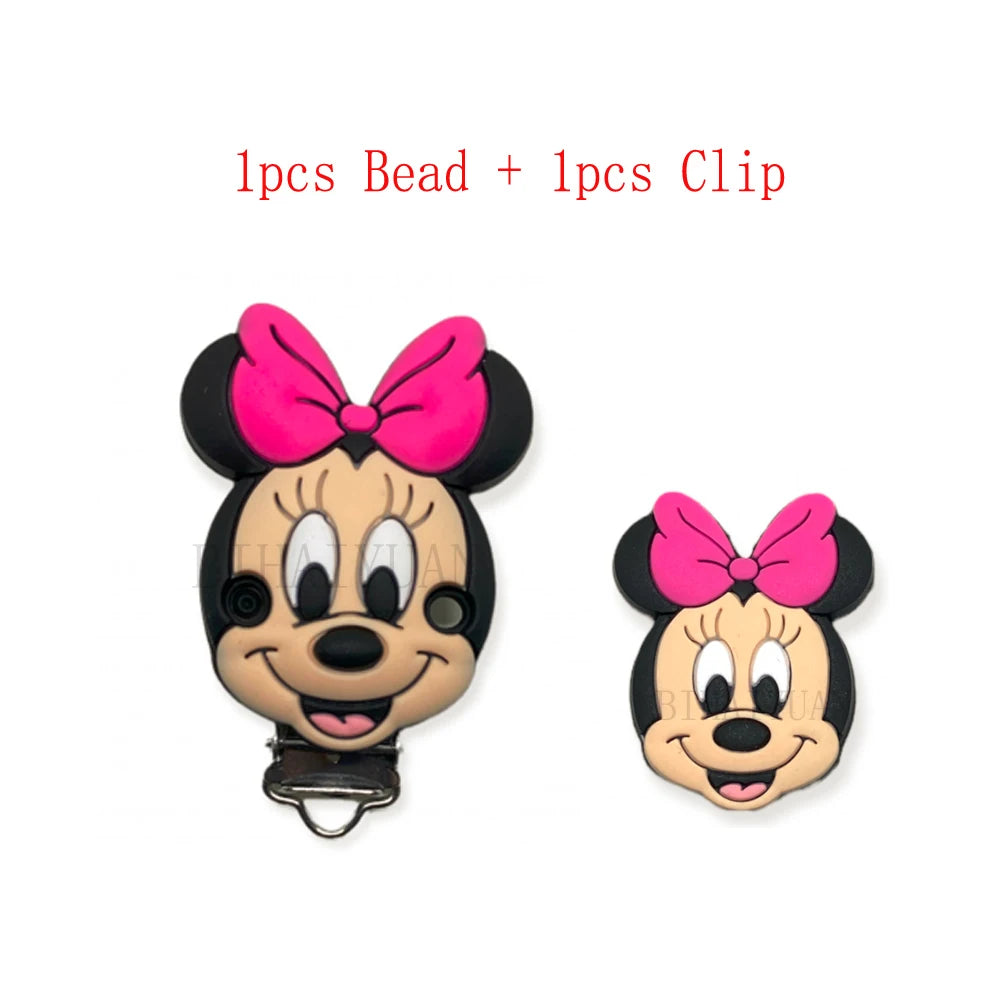 2pcs one set Moana Simba Dumbo marie cat Stitch 101dog Silicone clip Focal Beads Pacifier Chain Clips Toy Jewelry Accessories