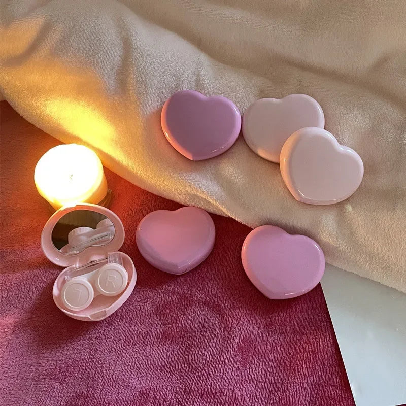 Travel Color Contact Lenses Box for Eyes Tool Kit Women Girl Heart Lady Holder Storage Eye Care Container with Mirror Tweezer