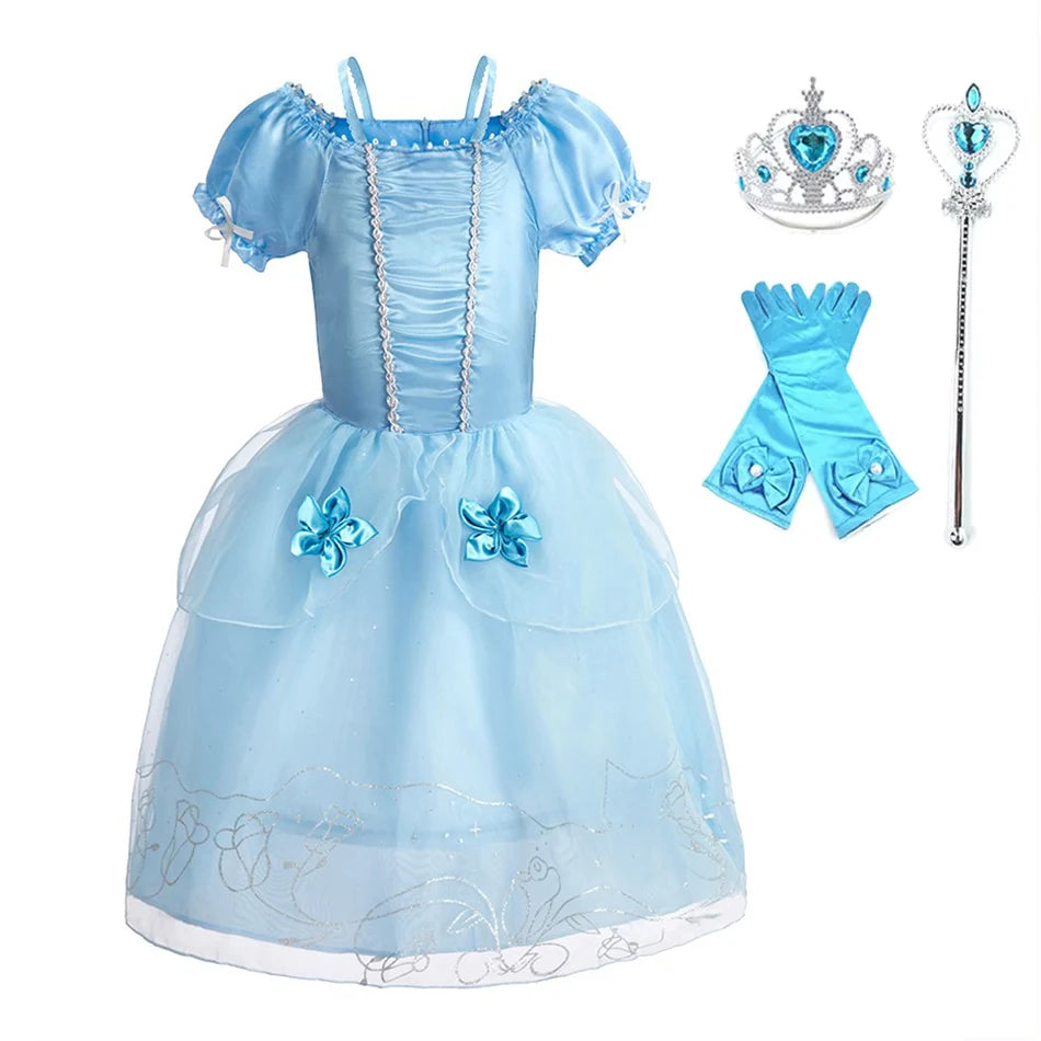 Children Princess Costume Party Fancy Flower Vestido New 2024 Christmas Birthday Carnival Dress Up Rapunzel Belle Disguise Frock