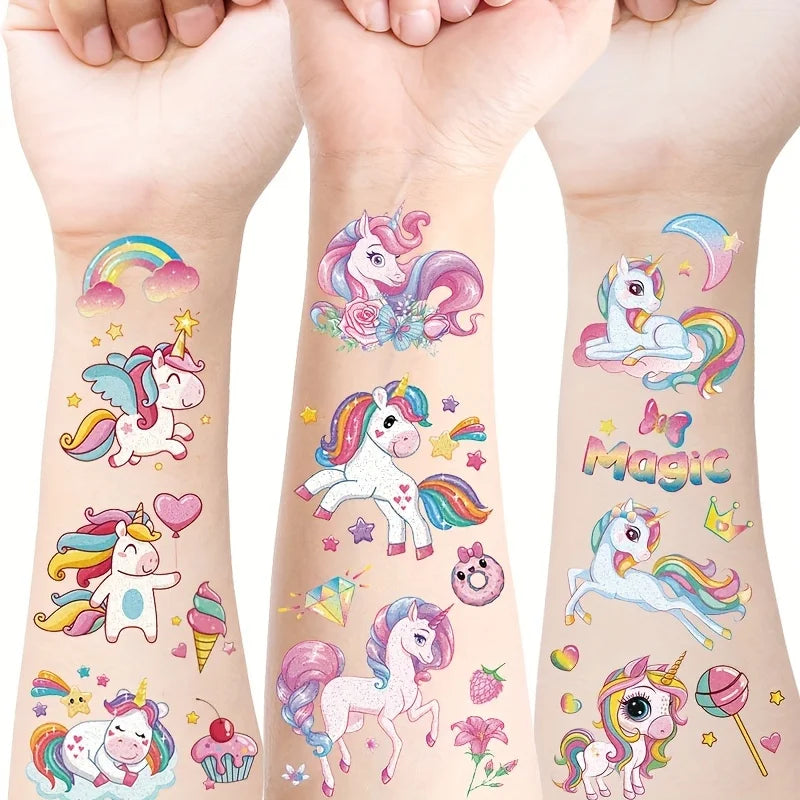 12 Sheets Glitter Unicorn Temporary Tattoos for Girls,Birthday Favors, Rainbow Unicorn Party Decor Supplies