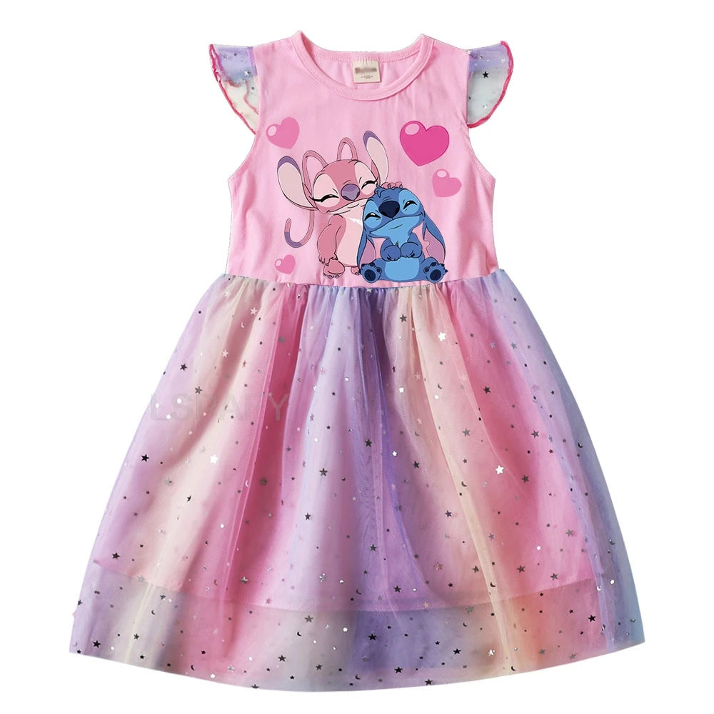 Lilo And Stitch Print Baby Girl Dresses Baby Kids Clothes Carnival Cosplay Costume Birthday Children Party Princess Dress