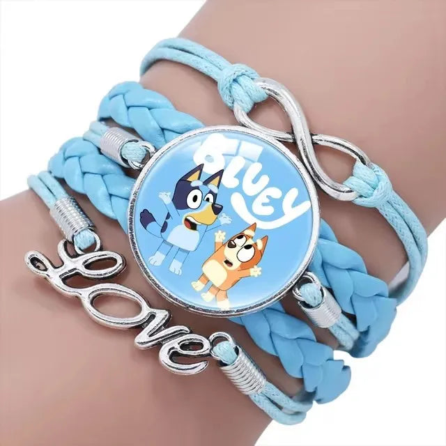 Bluey Bracelet Anime Bluey Bingo Baby Time Gem Multilayer Leather Blue Bracelet Accessories Birthday Gift
