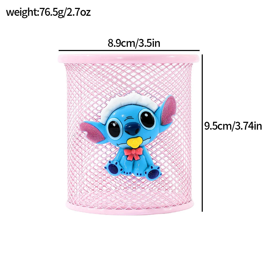Cartoon Three-Color Stitches Metal Pen Holder Cute Stationery Storage for Study Fan Gifts Birthday