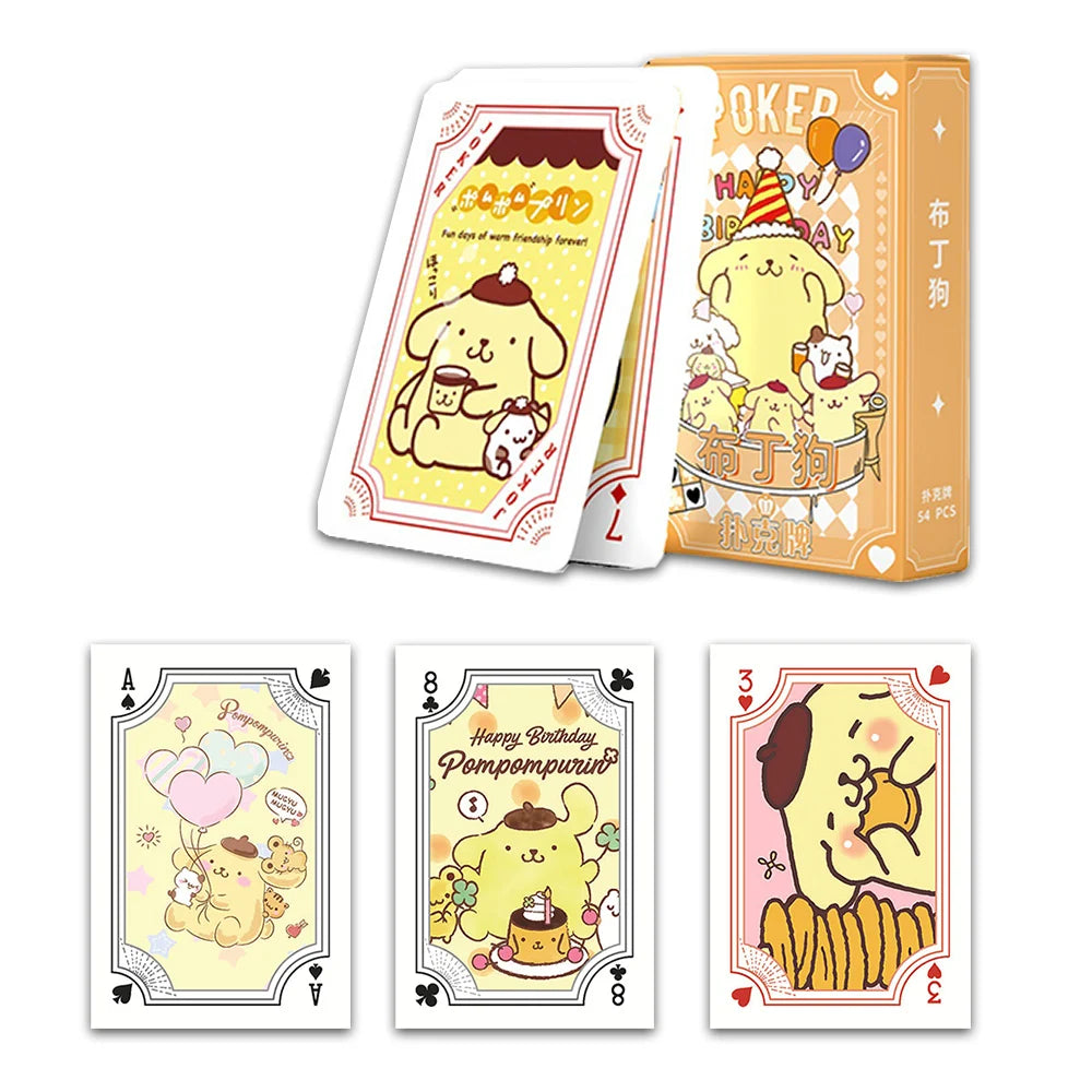 Kawaii Sanrio Poker Playing Cards Board Games Cartoon Hello Kitty Kuromi Cinnamoroll Melody Pompompurin Kids Toys Deck Card Gift