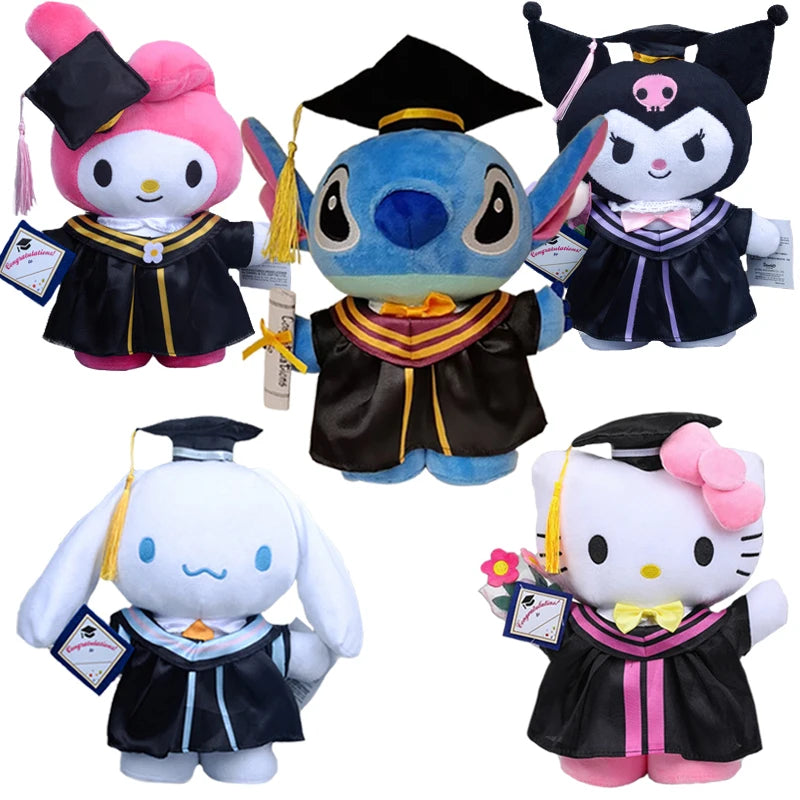 25cm Sanrio Stitch Hello Kitty Graduation Plush Toys Pochacco Soft Tuffed Animals Christmas Birthday Christmas Graduation Gifts
