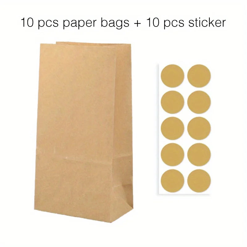 10 pcs Colorful Solid Stripe and Polka Dot Stand-Up Bags with Stickers - 18x9x6cm Favor Gift Packing Treat Bags for Wedding