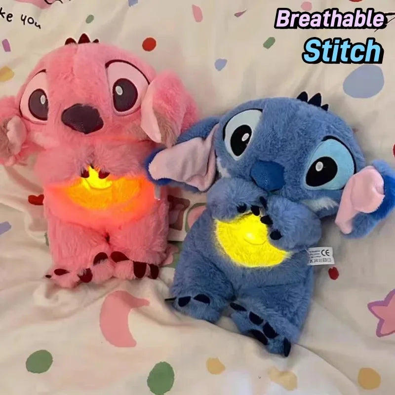 New 30cm Plush Breathing Stitch Doll Soothing Peluche Lilo&Stitch Kawaii Toy Anime Music Light Child Sleep Model Kid Gift
