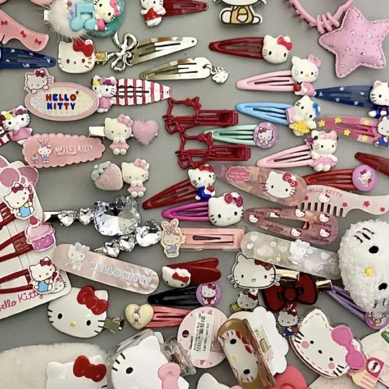 19Pcs Suit Hello Kitty Hair Clip Hairpin for Girls Children's Cinnamoroll Hello Kitty Accessories Hairpin Bb Clip Girls Gifts