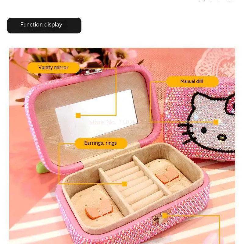 Hello Kitty Creativity Jewelry Box Cartoon Anime Storage Box Jewelry Bag Earrings Necklace Storage Box Diamond Lock Gifts
