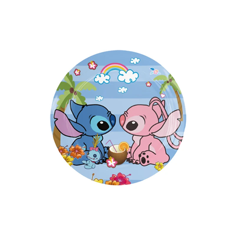 Stitch Birthday Party Decoration Pink Angel&Stitch Theme Event Supplies For Kids Balloon Disposable Tableware Banner Backdrop