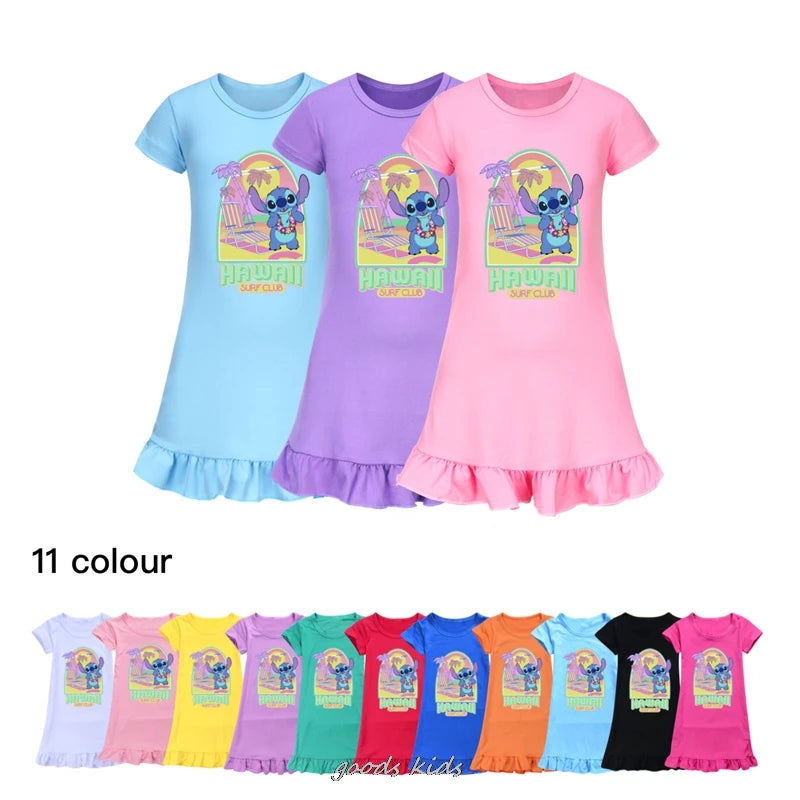 Hot Lilo And Stitch Cosplay Costumes Fashion Knee-Length Dresses Teenagers Cartoon Girl Pajamas Children Nightgown Girls Clothes