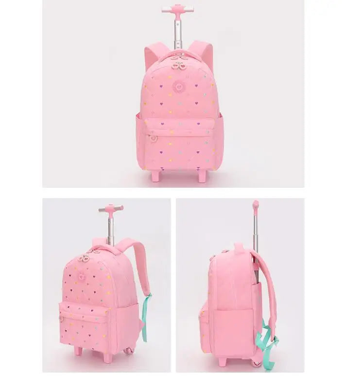 Rolling Backpack for Girls School Backpack with wheels Girls Travel Backpack Suitcases with Wheels Kids Backpack with Lunch Box