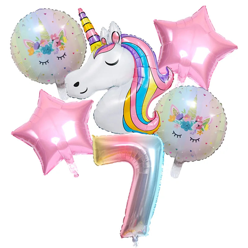 Rainbow Unicorn Foil Balloon 32inch Number Pink Star Balloons Unicorn Theme Kids Birthday Party Decorations Baby Shower Globos