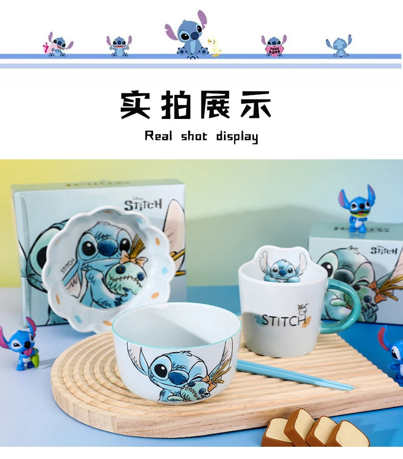 Stitch Salad Bowl Dinner Plates Household Ceramic Plate Cute Styling Rice Bowl Resistant Tableware Kids Water Cup Coffee Mug