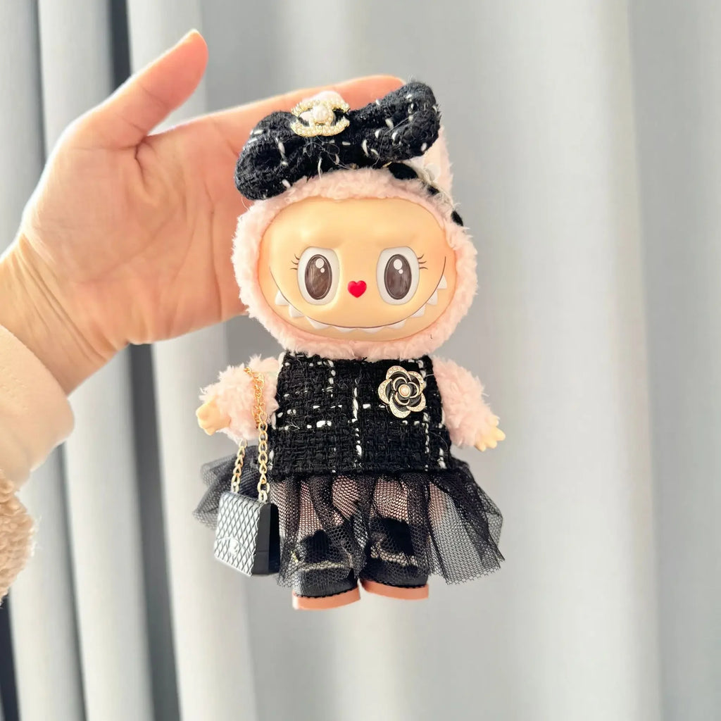 Cute 17cm Labubu Idol Doll Outfit Camellia Dress Bag Shoes Set The Monster Sitting Party Collection Mini DIY