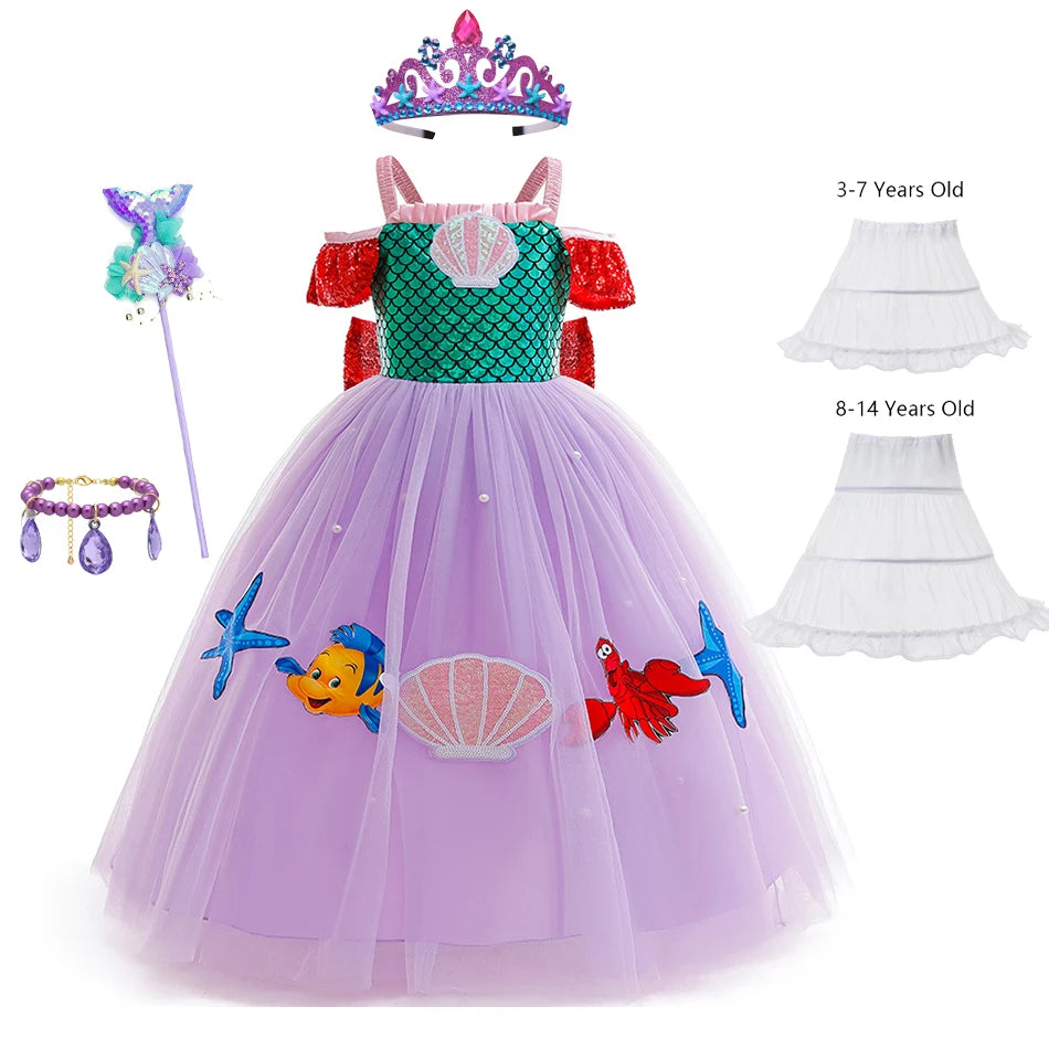Mermaid Princess Girl Dress Movie Style Costume Kids Stage Costume Girls Fish Scale Decoration Sequins Big Bow Tutu Gown