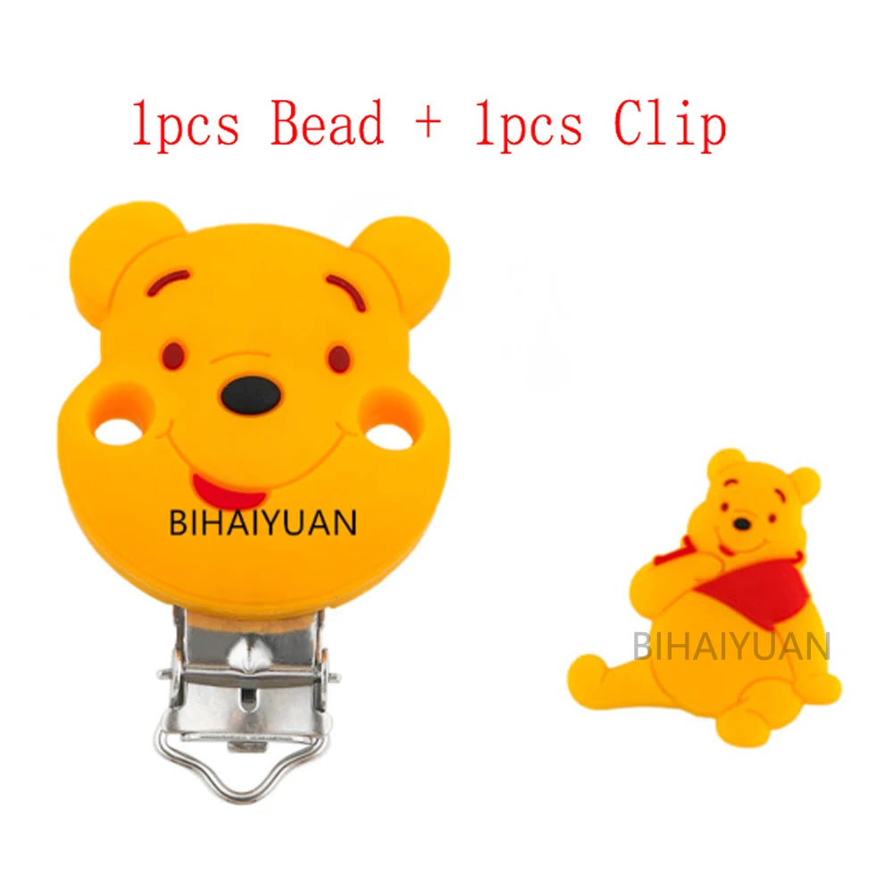 2pcs one set Moana Simba Dumbo marie cat Stitch 101dog Silicone clip Focal Beads Pacifier Chain Clips Toy Jewelry Accessories