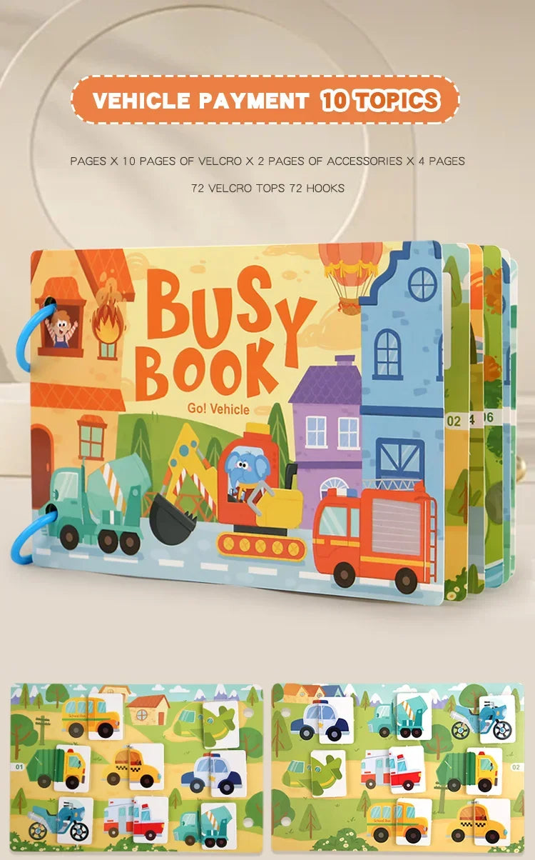 Busy Book for Kids, Animals Vehicles Dinosaurs Stickers, Matching Number & Letter Games, Interactive Learning Activity Book