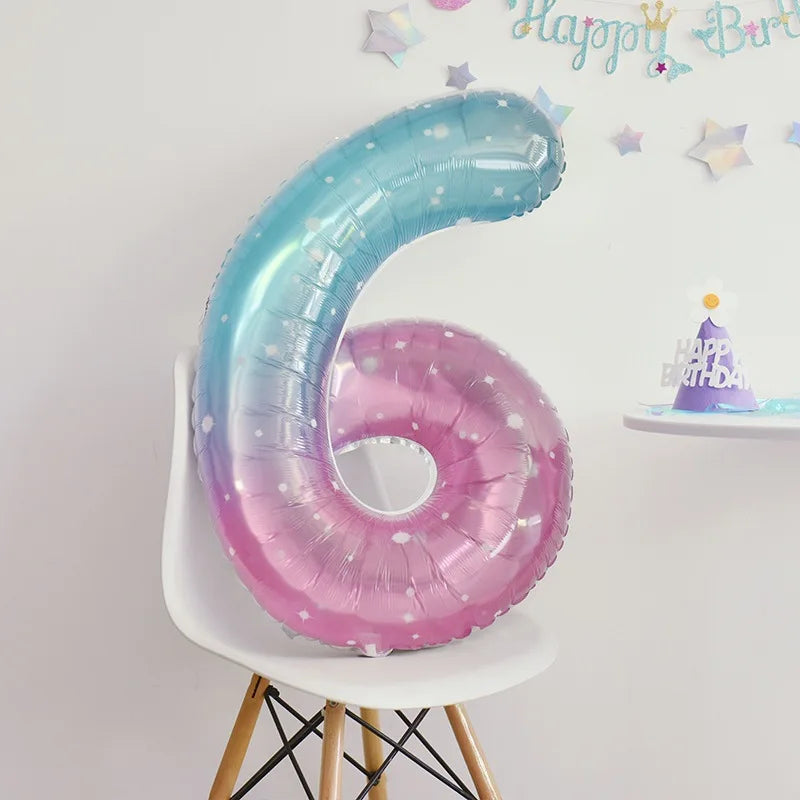 40inch Gradient Number 0-9 Foil Balloon Unicorn Mermaid Theme 1 2 3 4 5th Birthday Party Candy Color Number Foil Balloons