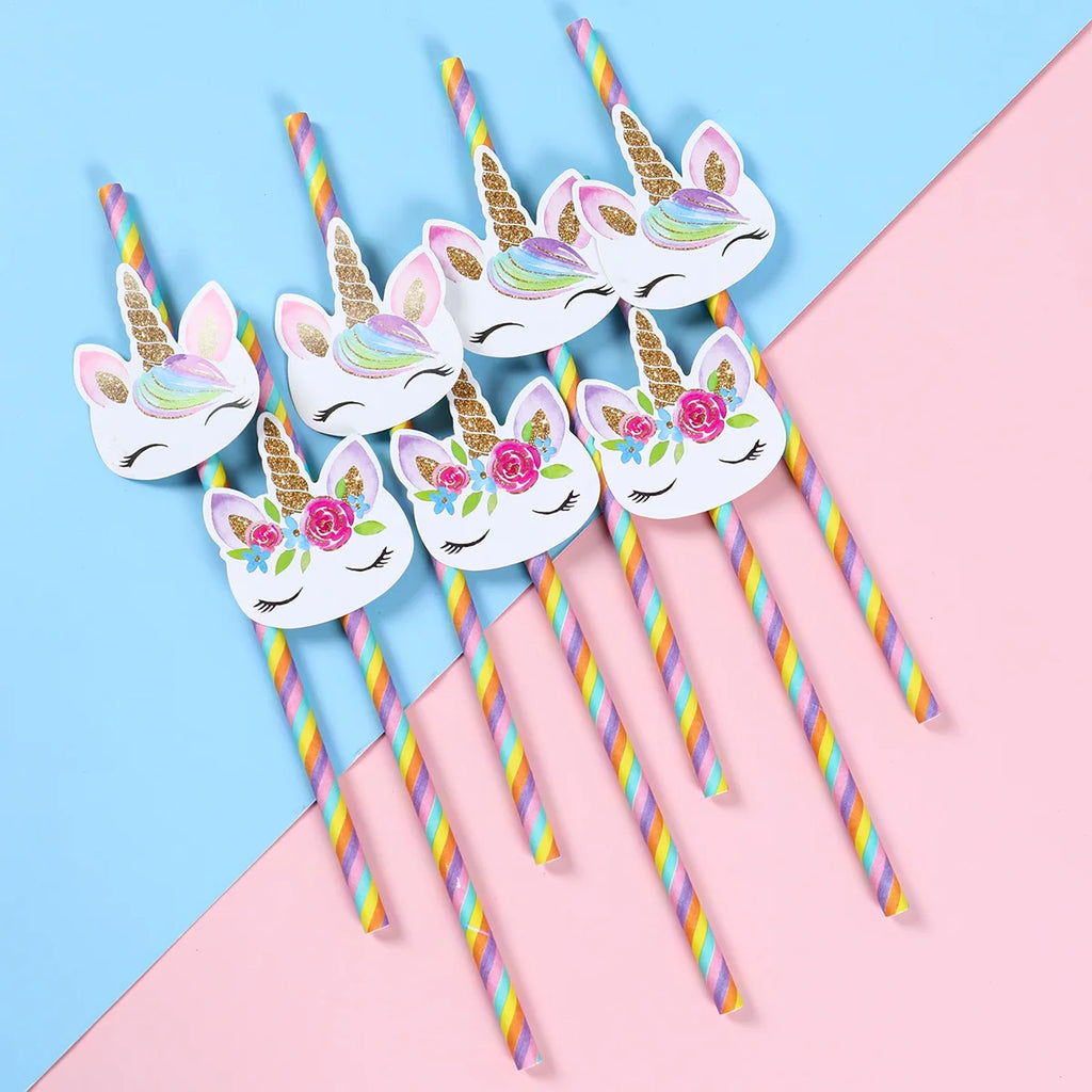 20pcs Unicorn Party Disposable Straws Unicorn Birthday Party Decorations Kids Girl Baby Shower Wedding Pool Party Supplies