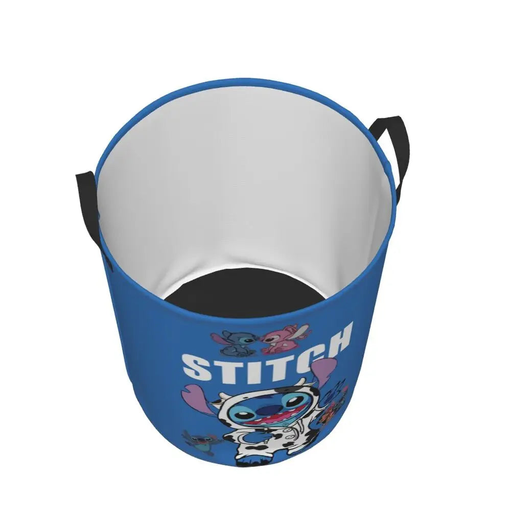 Custom Stitch Kiss Angel Love Heart Anime Laundry Hamper Large Clothes Storage Basket Toy Bin Organizer for Boy Girl