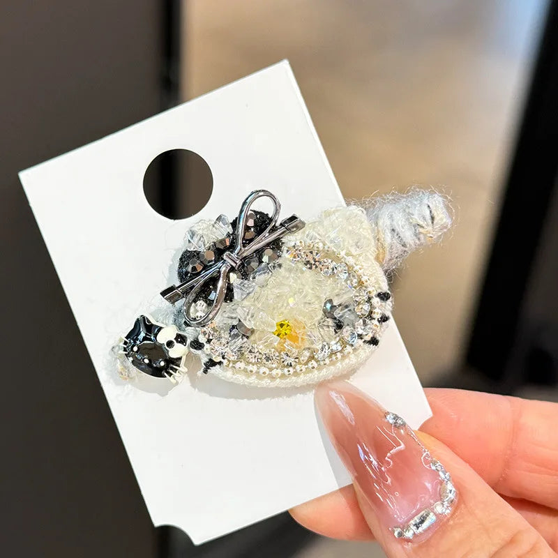 Sanrio Hello Kitty Girls Hair Clip Fashion Cartoon KT Cat Women Rhinestone Bow Hairpin Charm Girls Hair Accessories Gifts