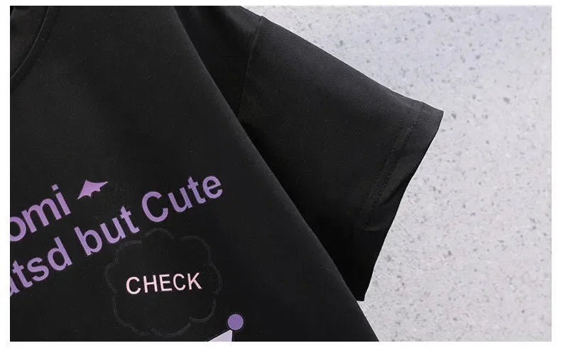 Sanrio Kuromi Kawaii Girls College Style T-shirt Skirt Suit Summer Clothes New Girl Suit Children's Clothes Style Pleated Skirt