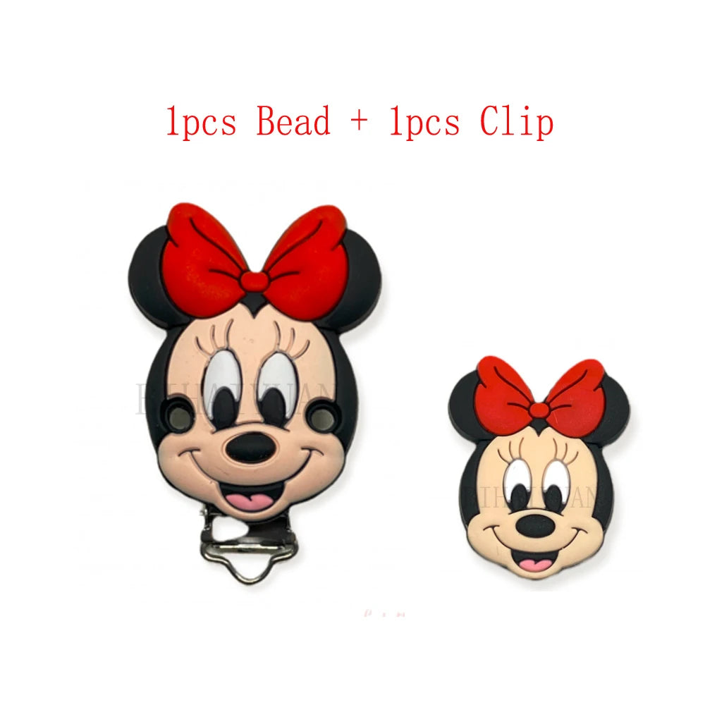 2pcs one set Moana Simba Dumbo marie cat Stitch 101dog Silicone clip Focal Beads Pacifier Chain Clips Toy Jewelry Accessories
