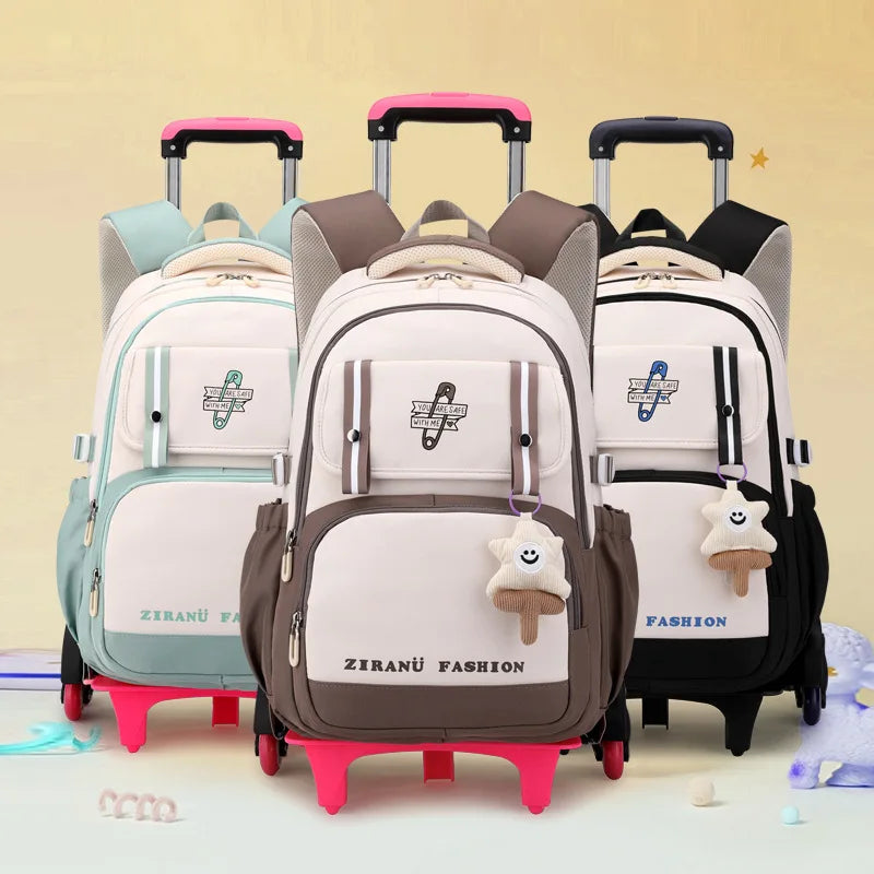 School Backpack with wheels Rolling Backpack for Girls Kids Student Wheeled Backpack Trolley School Bag Travel Trolley Luggage