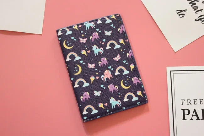 Lovely unicorn girl travel abroad passport bag protective cover waterproof  credit card holder minimalist wallet card wallet