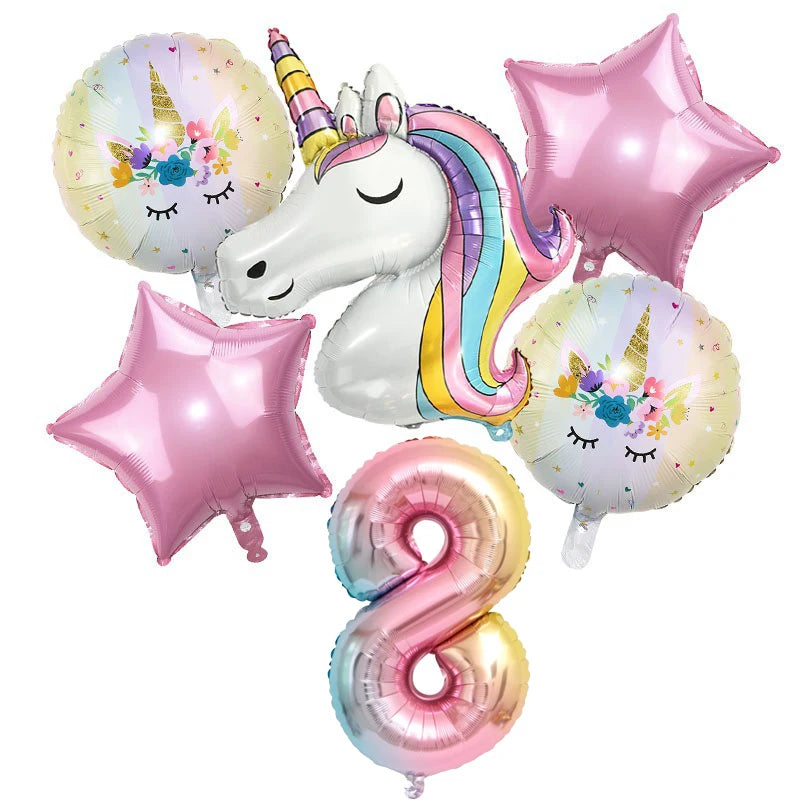 Unicorn Balloon 32inch Number Foil Balloon Set Birthday Party Decor Kids Unicorn Disposable Tableware Baby Shower Party Supplies