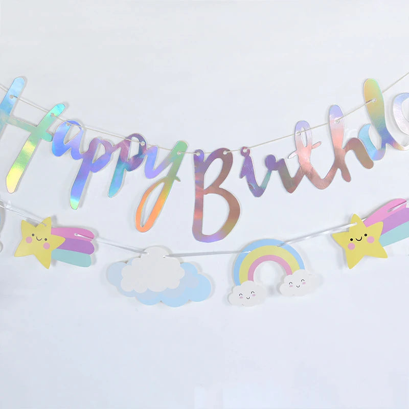 3M Girls Unicorn Birthday Banner Bunting Cute Cloud Star Happy Birthday Banner Paper Garland For Baby Shower Party Hanging Decor